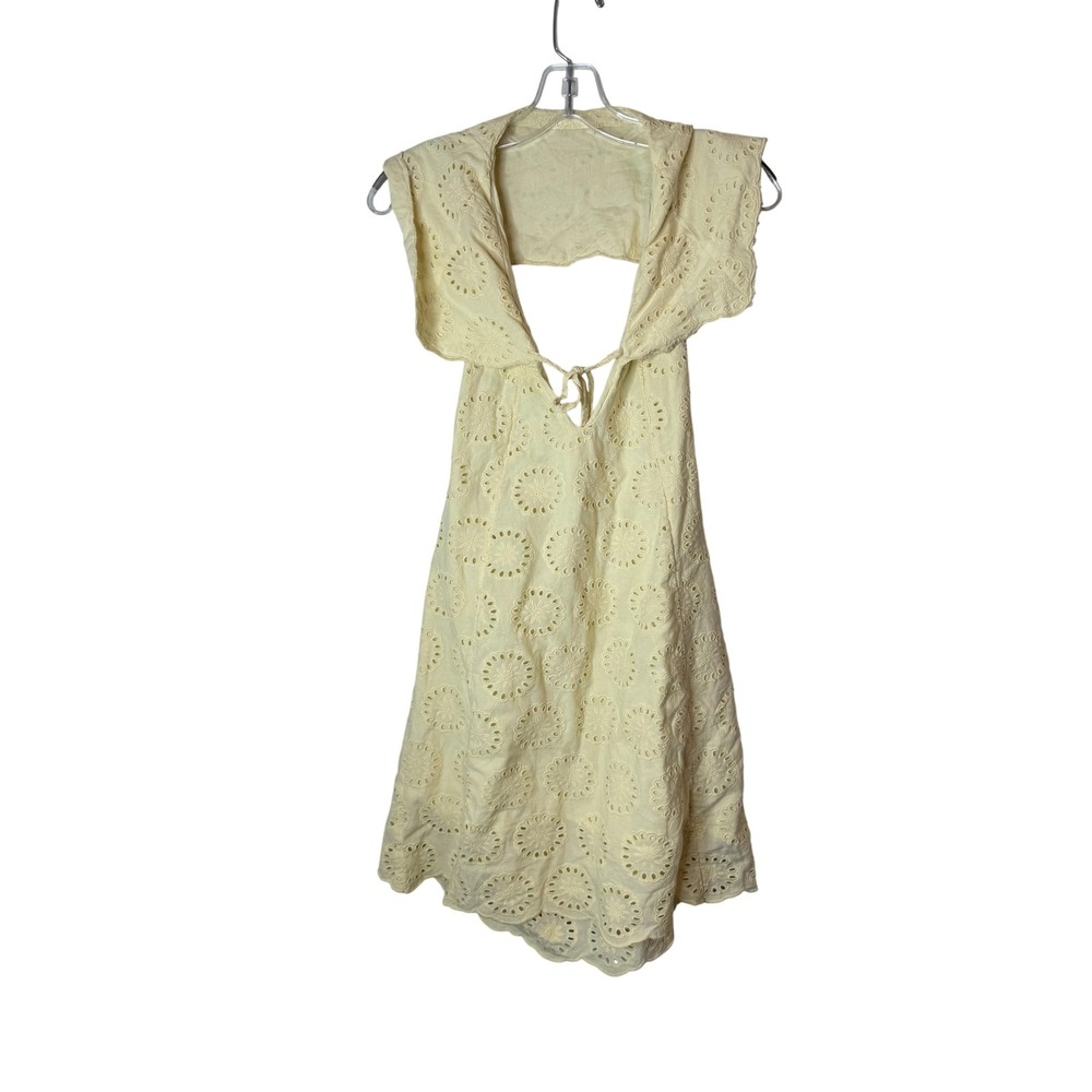 Free People‎ Dress Womens Small Yellow Eyelet Embroidered V Neck Backless Mini
